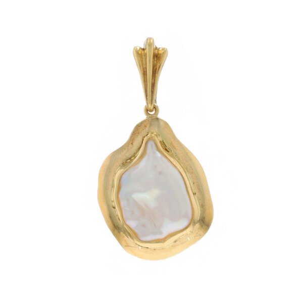Yellow Gold South Sea Baroque Pearl Organic Shape Pendant 18k - Picture 1 of 4